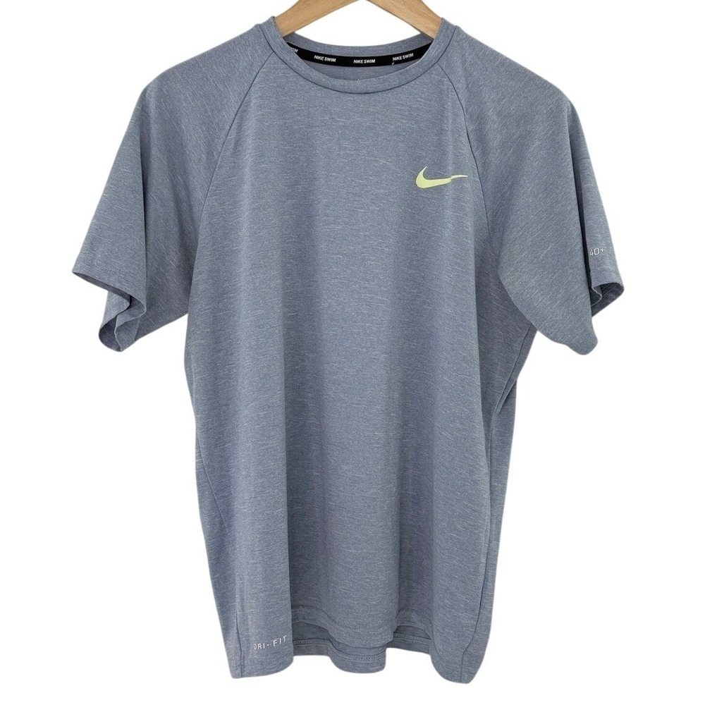 Nike Swim Dri-FIT Blue Heather UPF 40+ Short Sleeve Rash Guard Shirt Mens Medium